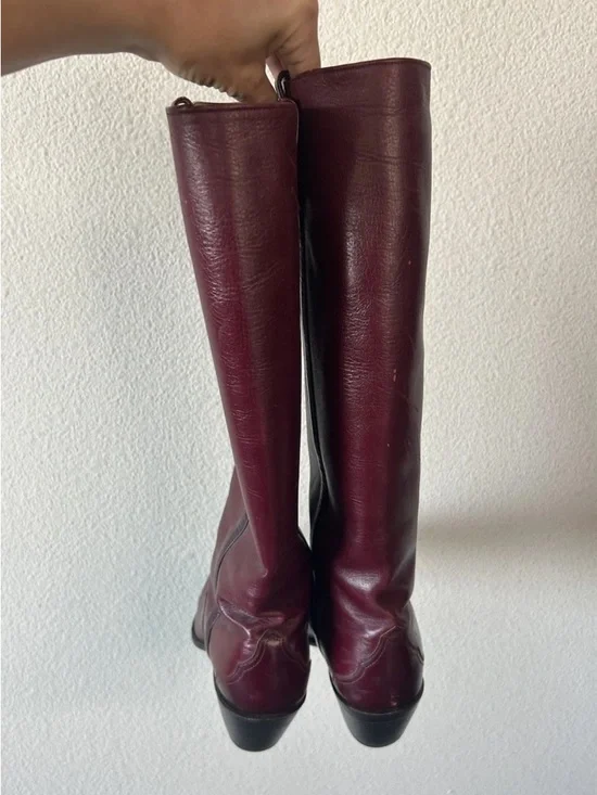 Vintage Burgundy Leather Knee High Boots Western Y2K Size 5.5B Bohemian Festival - Picture 7 of 16
